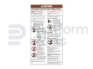 Decal, danger, general safety rules (DE/sl)