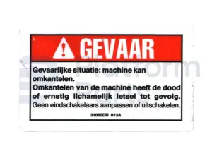 Decal, danger, do not alter switch, Dutch