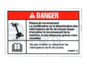Decal, danger, do not alter switch, French