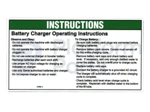 Decal, battery charge instructions