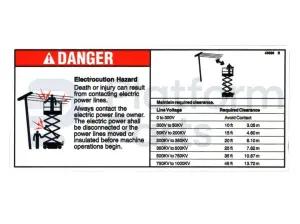 Decal, electrocution, scissor lift