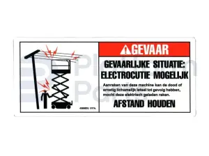 Decal, electrocution, scissor lift, Dutch