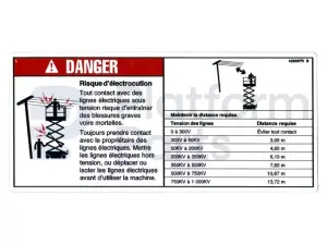 Decal, electrocution, scissor lift, French