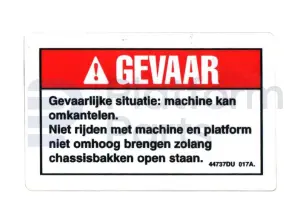 Decal, tip-over hazard, Dutch