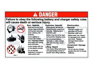 Decal, danger, battery safety