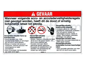 Decal, danger, battery safety, Dutch