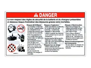 Decal, danger, battery safety, French