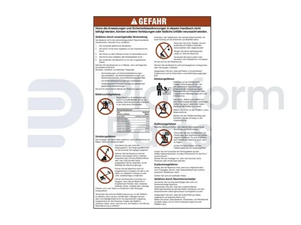 Decal, danger, general safety rules (DE/bl)