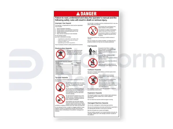Decal, danger, general safety rules (EN/bl)