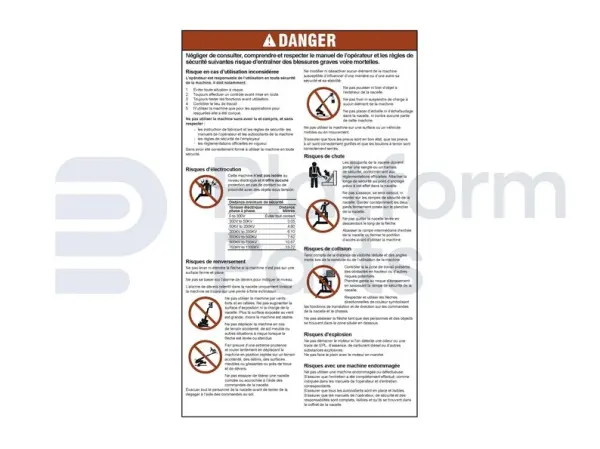 Decal, danger, general safety rules (FR/bl)