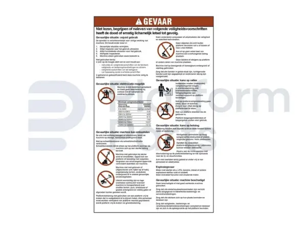 Decal, danger, general safety rules (NL/bl)