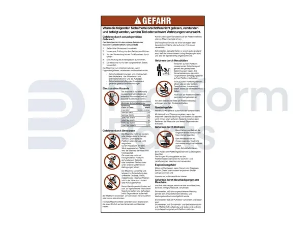 Decal, danger, general safety rules (DE/sl)
