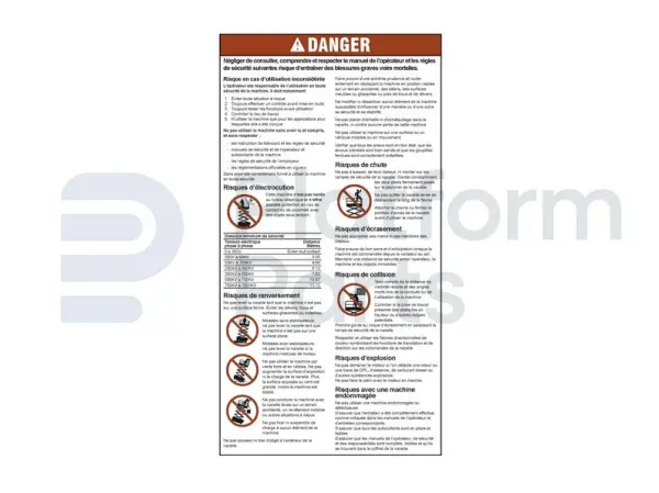 Decal, danger, general safety rules (FR/sl)