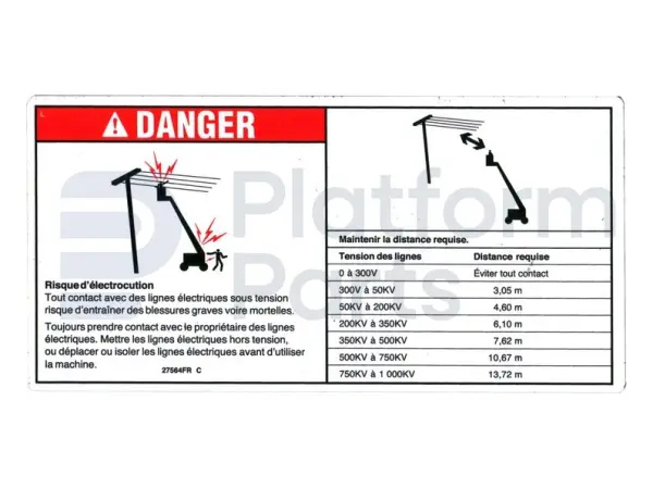 Decal, danger, electrical hazard, stay clear, French