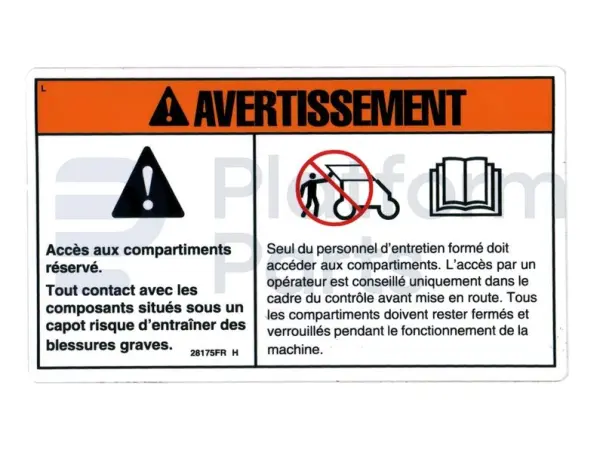 Decal, warning, compart access, French