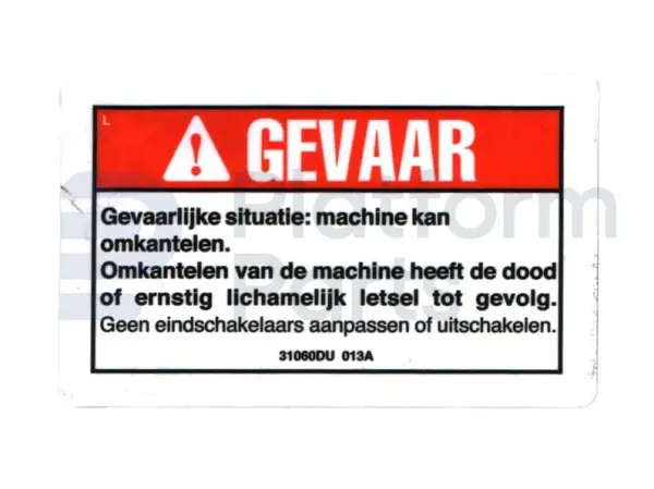 Decal, danger, do not alter switch, Dutch