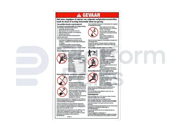 Decal, danger, general safety rules, Dutch