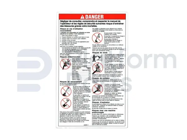 Decal, danger, general safety rules, French