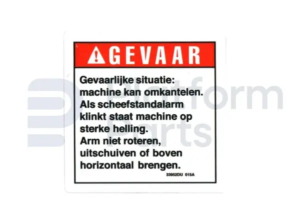 Decal, tilt alarm, Dutch