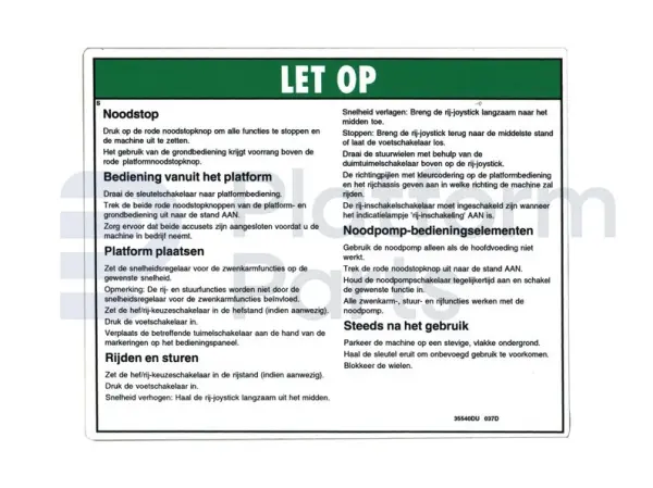 Decal, operating instructions, Dutch