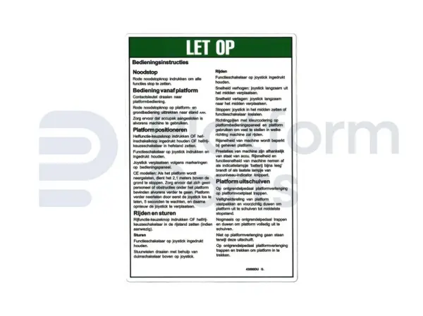 Decal, operating instructions, Dutch