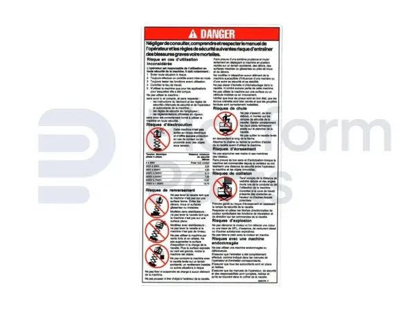 Decal, danger, general safety rules, French