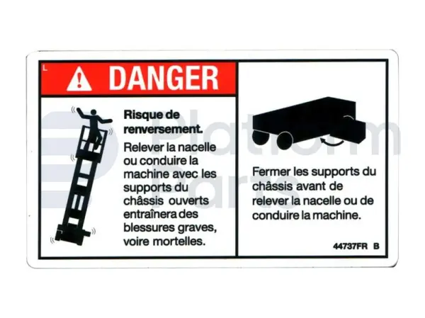 Decal, tip-over hazard, French