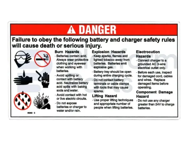 Decal, danger, battery safety