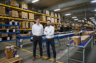 Mathieu Naessens and Karel Ghistelinck in the Platform Parts warehouse.