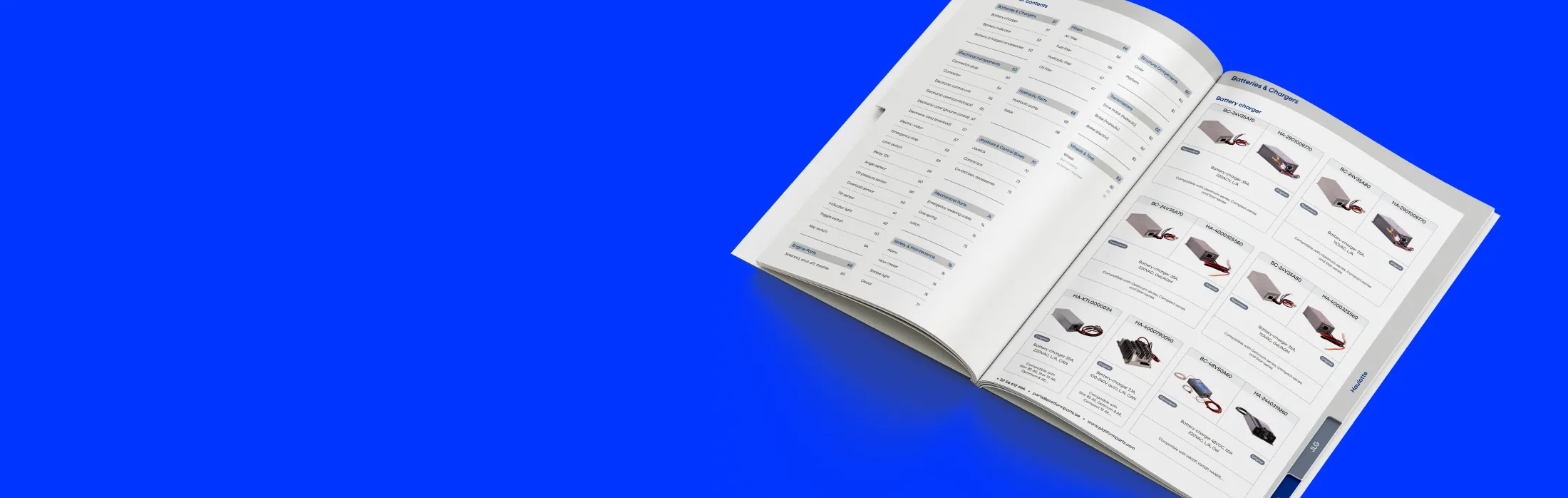Open Platform Parts catalogue displayed on a bright blue background.
