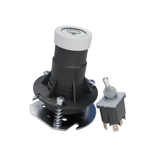 Electrical components for aerial work platforms, including a rotary limit switch and toggle switch.