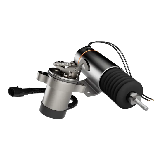 Engine components for aerial work platforms, including a throttle actuator and fuel shut-off valve.